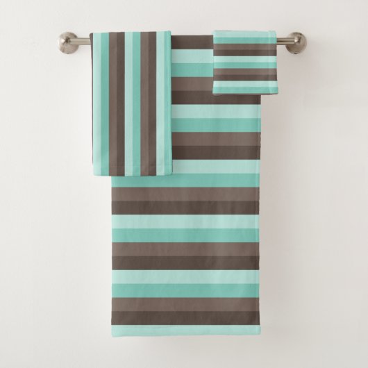 MINT GREEN & BROWN STRIPE PATTERN BADHANDTUCH SET (Insitu)