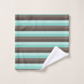 MINT GREEN & BROWN STRIPE PATTERN BADHANDTUCH SET (Waschlappen)