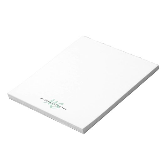 Mint Green Brush Script Monogram Modern Trendy Notizblock (Rotiert)
