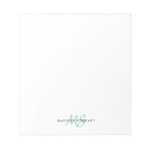 Mint Green Brush Script Monogram Modern Trendy Notizblock