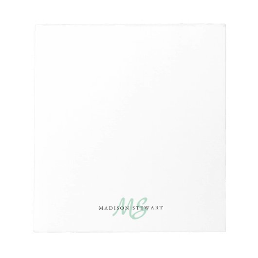 Mint Green Brush Script Monogram Modern Trendy Notizblock (Vorderseite)