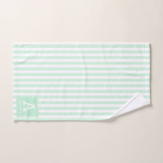 Mint Green Cabana Streifen Mit Monogramm Initialen Badhandtuch Set (Handtuch)