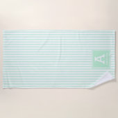 Mint Green Cabana Streifen Mit Monogramm Initialen Strandtuch (Vorderseite)