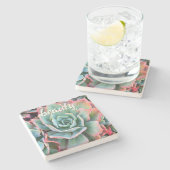 Mint Green Cactus Succulent Foto Beauty Script Steinuntersetzer (Seitenansicht)