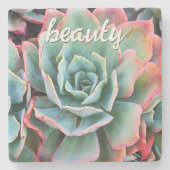 Mint Green Cactus Succulent Foto Beauty Script Steinuntersetzer (Vorderseite)