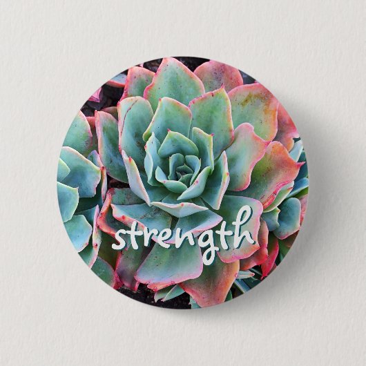 Mint Green Cactus succulent Foto Strength Script Button (Vorderseite)
