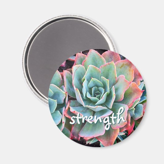 Mint Green Cactus succulent Foto Strength Script Magnet (Vorderseite/Rückseite)