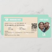 Mint Green & Champagne Boarding Pass Wedding Einladung (Vorne/Hinten)