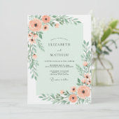 Mint Green Charming Botanical Wedding Einladung (Stehend Vorderseite)