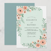 Mint Green Charming Botanical Wedding Einladung (Vorne/Hinten)