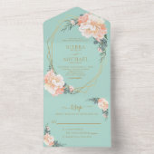 Mint Green Chic Blush Gold Peach Floral Hochzeit All In One Einladung (Innen Boden)