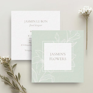 Mint Green   Chic Floral Label Quadratische Visitenkarte