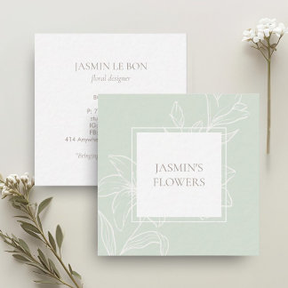 Mint Green | Chic Floral Label Quadratische Visitenkarte