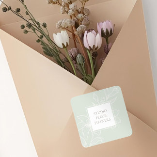 Mint Green | Chic Floral Label Quadratischer Aufkleber