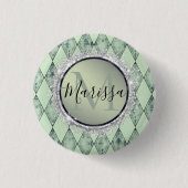 Mint Green Chic Harlequin Monogram Button (Vorderseite)