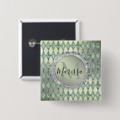 Mint Green Chic Harlequin Monogram Button (Vorne & Hinten)