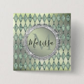 Mint Green Chic Harlequin Monogram Button (Vorderseite)