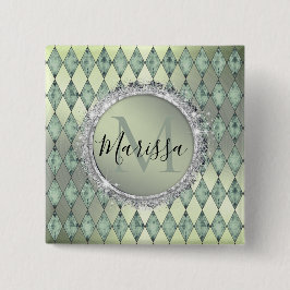 Mint Green Chic Harlequin Monogram Button