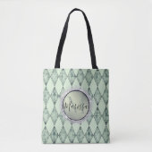 Mint Green Chic Harlequin Monogram Glitzer Tasche (Vorderseite)