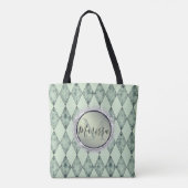 Mint Green Chic Harlequin Monogram Glitzer Tasche (Rückseite)