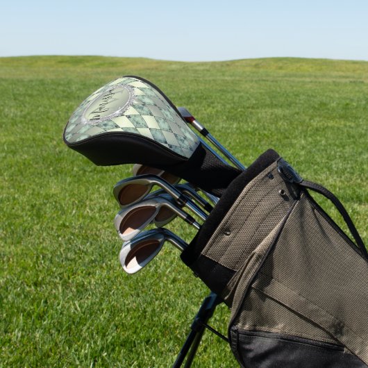 Mint Green Chic Harlequin Monogram Golf Headcover (In SItu)