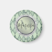 Mint Green Chic Harlequin Monogram Magnet (Vorne)