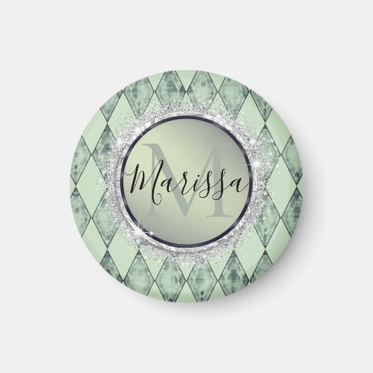 Mint Green Chic Harlequin Monogram Magnet (Vorne)