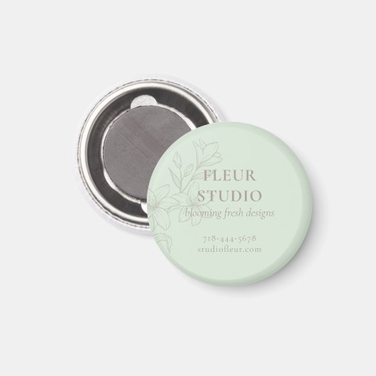 Mint Green | Chic Minimalistisch Floral Magnet (Vorderseite/Rückseite)
