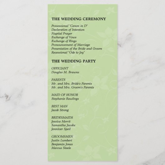 Mint Green & Chocolate Brown Hochzeitsprogramm Programm (Rückseite)