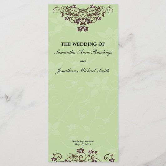 Mint Green & Chocolate Brown Hochzeitsprogramm Programm (Vorderseite)