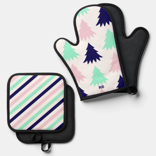 Mint Green Christmas Ofenhandschuh & Topflappen-Set (Vorderseite/Rückseite)