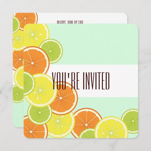 Mint Green Citrus Fruit Slices Summer Tee Party Einladung (Vorne/Hinten)