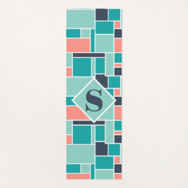 Mint Green Coral Monogram Geometric Art Yogamatte