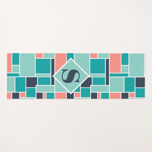 Mint Green Coral Monogram Geometric Art Yogamatte (Vorderseite (Horizontal))