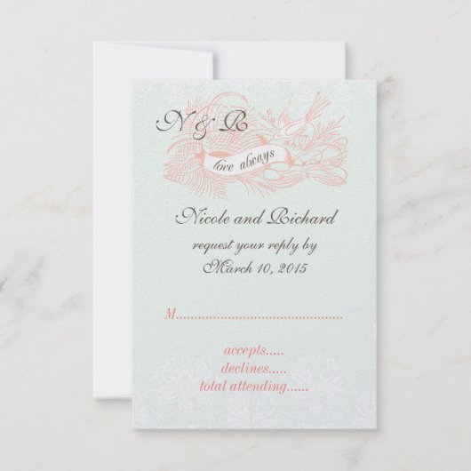 Mint Green Coral Pink Vintage Hochzeit UAWG RSVP Karte (Vorderseite)