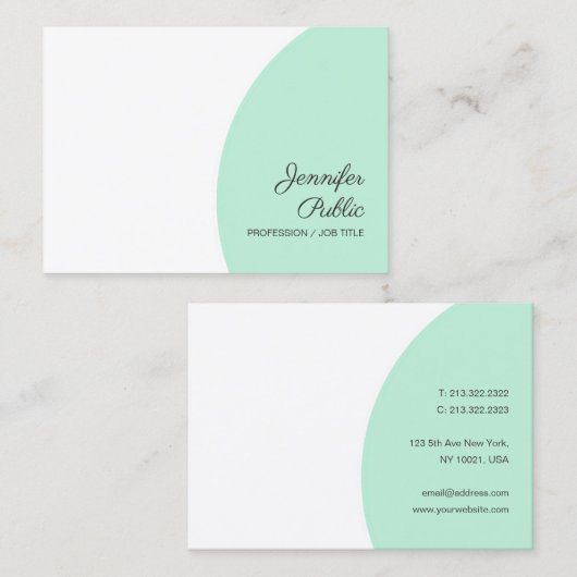 Mint Green Custom Modern Calligraphed Template Visitenkarte (Vorne/Hinten)
