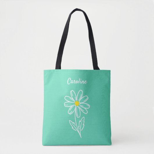 Mint Green Daisy Flower Personalized  Tote Bag Tasche (Vorderseite)