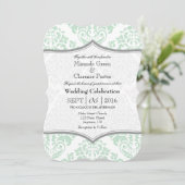 Mint Green Damask Bracket Wedite Einladung (Stehend Vorderseite)