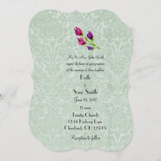 Mint Green Damask Custom 5" x 7" Einladungen (Vorne/Hinten)