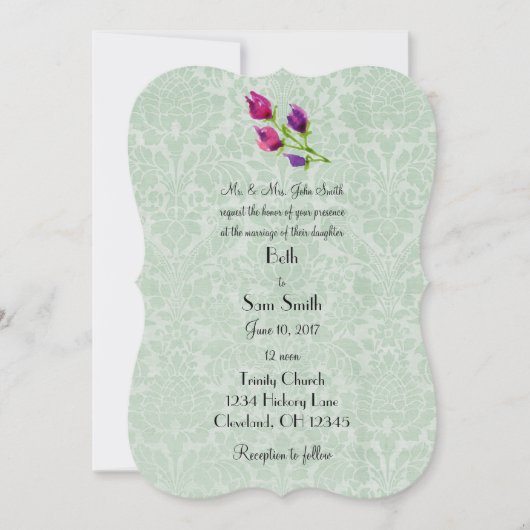 Mint Green Damask Custom 5" x 7" Einladungen (Vorderseite)