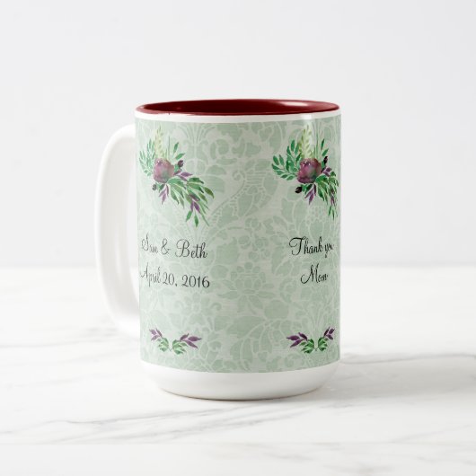 Mint Green Damask Danke, 15 oz Zwei-Tonen-Tasse Zweifarbige Tasse (Vorderseite Links)