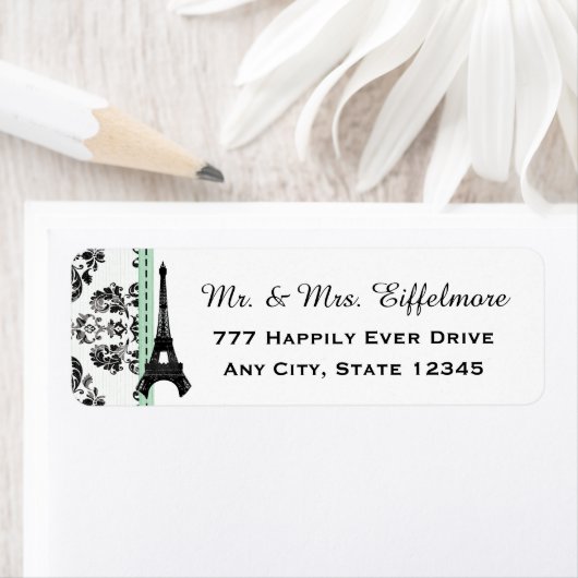 Mint Green Damask Eiffel Tower (Insitu)