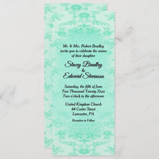Mint Green Damask Einladung zur Hochzeit (Vorne/Hinten)
