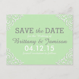 Mint Green Damask Elegante Save the Date Postkarte