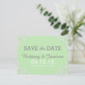Mint Green Damask Elegante Save the Date Postkarte (Stehend Vorderseite)