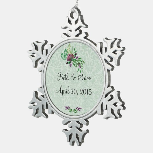 Mint Green Damask Gedächtnis Zünderschneeflake Orn Schneeflocken Zinn-Ornament (Rechts)