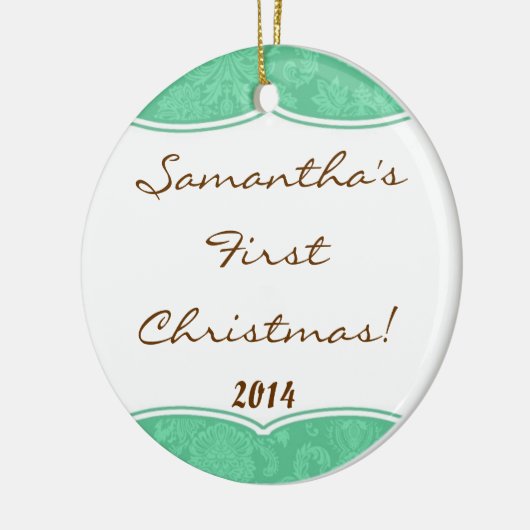 Mint Green Damask Spitzen Personalisierter Name Or Keramikornament (Links)