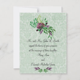 Mint Green Damask Wedding Invitation 4,25" x 5,5" Einladung