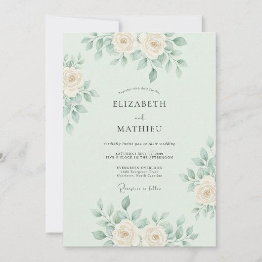 Mint Green Delicate Botanical Wedding Einladung (Vorderseite)