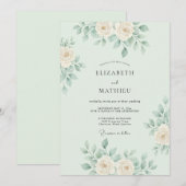 Mint Green Delicate Botanical Wedding Einladung (Vorne/Hinten)